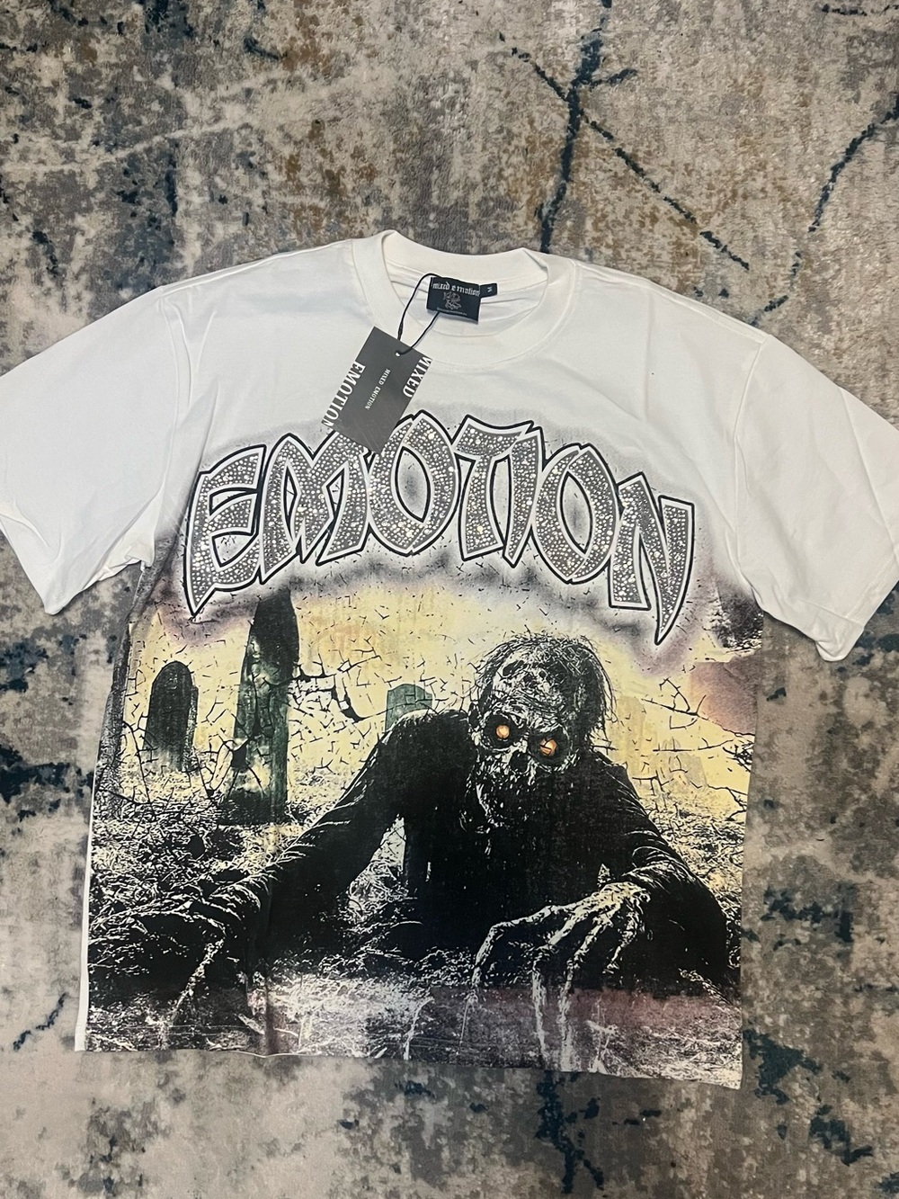 White 'Emotion' Graphic Zombie Print Short Sleeve Tee